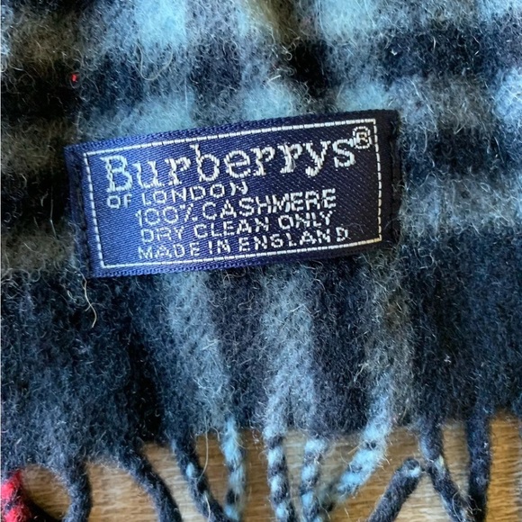vtg Burberry Burberrys Scarf classic Nova Check Cashmere navy white red unisex - Picture 2 of 8